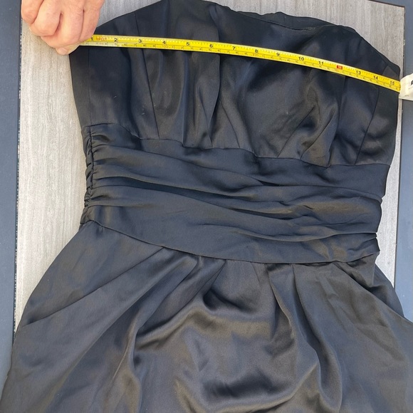 David's bridal black Short Charmeuse Dress with Ruched Waist & Pockets size 8 - Picture 2 of 5